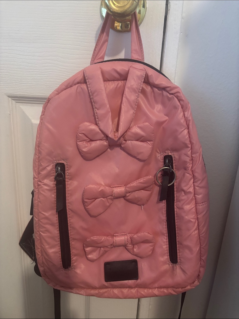 7 am pink bow wipable mini backpack